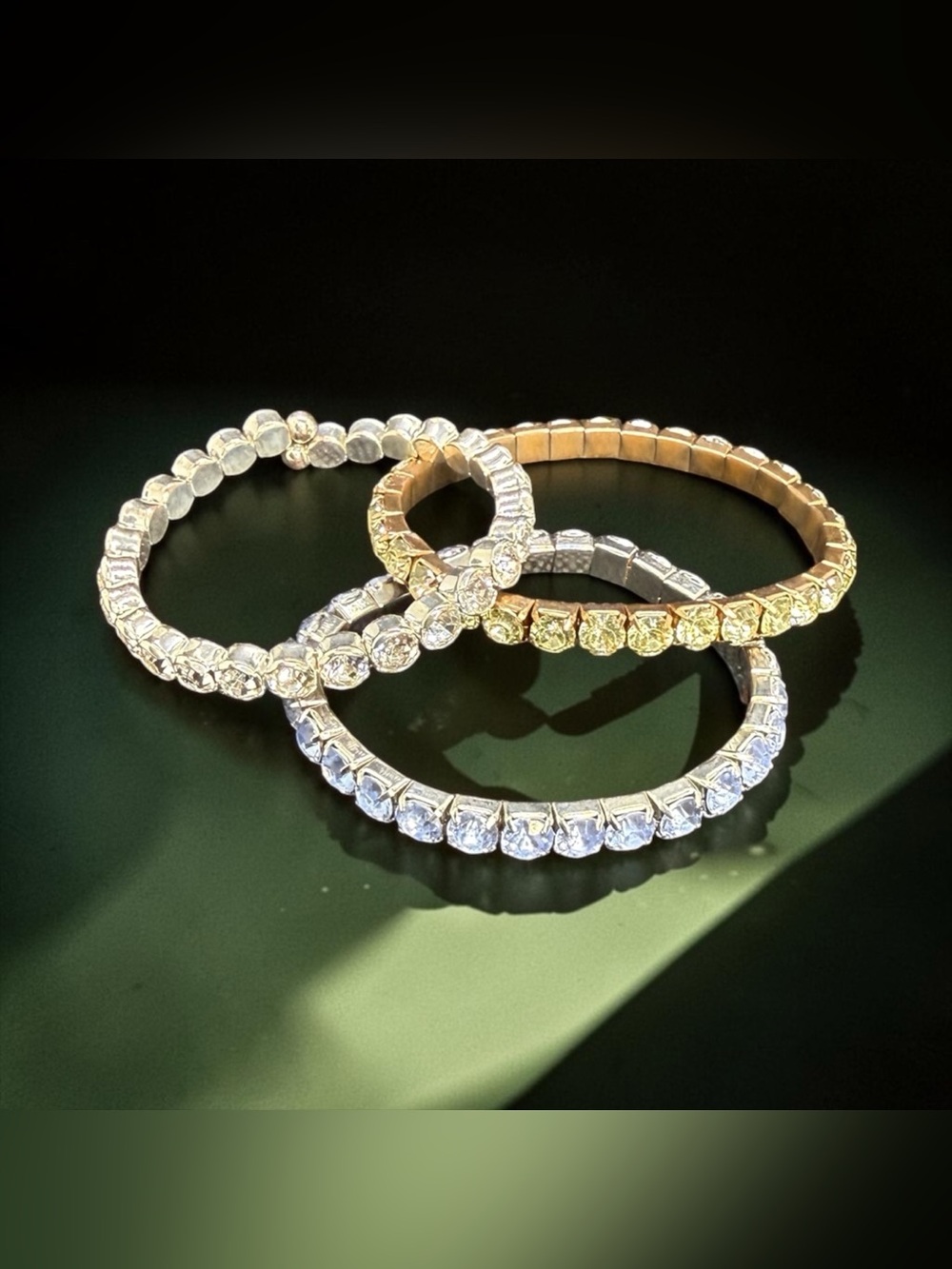 🩶💛3-PC Elegant Crystal Tennis Bracelet Set/EUC🩶💛